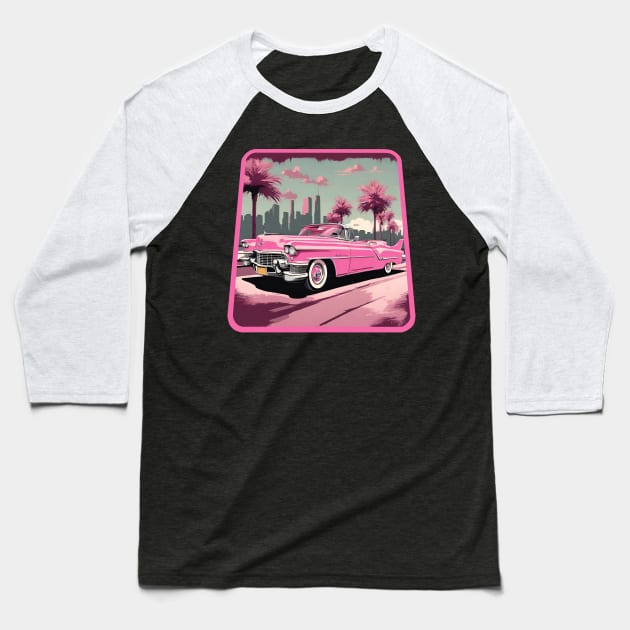 Pink Cadillac Baseball T-Shirt by Ilustradamus